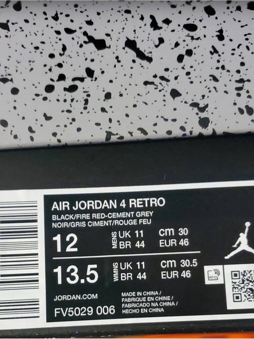 Jordan Air Jordan 4 Retro Black/Fire Red-Cement Grey